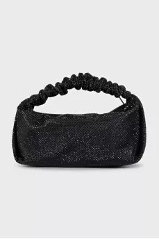 Black mini bag decorated with rhinestones