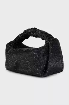 Black mini bag decorated with rhinestones