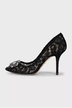 Black textile shoes with decor
