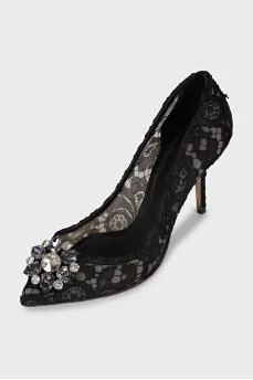 Black textile shoes with decor