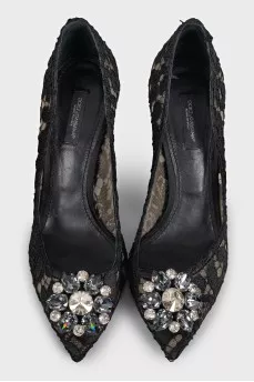 Black textile shoes with decor
