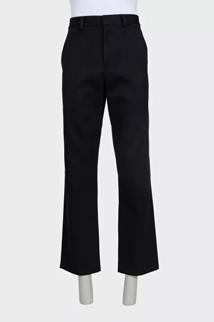 Men's black trousers with leather inserts