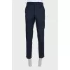 Men's straight blue wool trousers