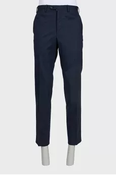 Men's straight blue wool trousers