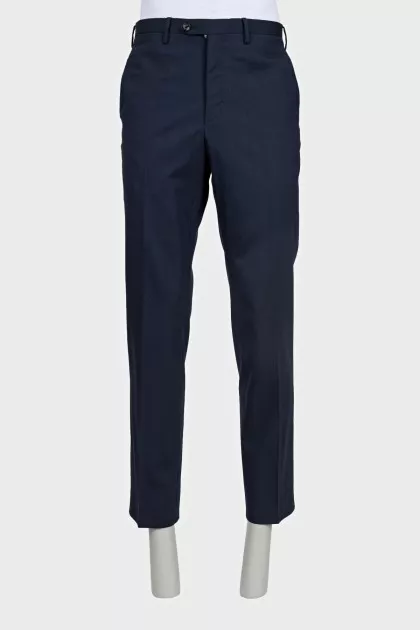 Men's straight blue wool trousers