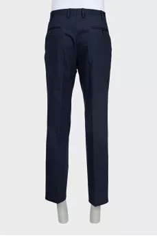 Men's straight blue wool trousers