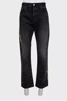 Men's black jeans with patches