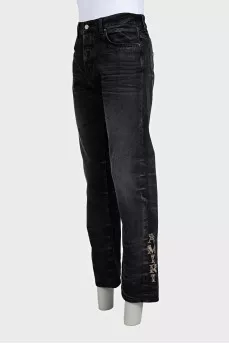 Men's black jeans with patches