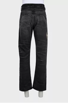 Men's black jeans with patches