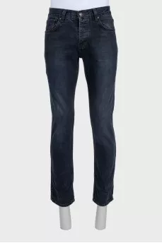 Men's blue cropped jeans with buttons