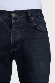 Men's blue cropped jeans with buttons