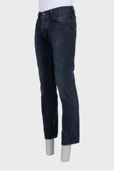 Men's blue cropped jeans with buttons