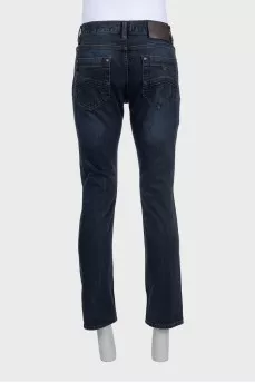 Men's blue cropped jeans with buttons
