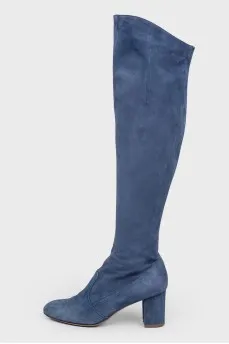 Blue suede heeled boots