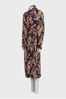 Blue paisley print tie-up dress