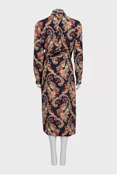 Blue paisley print tie-up dress