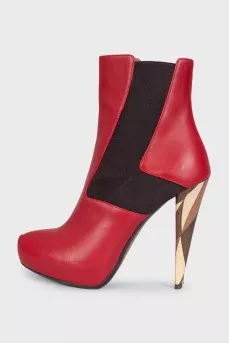 Red leather ankle boots with heels