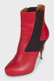 Red leather ankle boots with heels