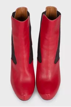 Red leather ankle boots with heels