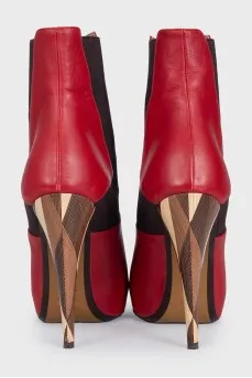 Red leather ankle boots with heels