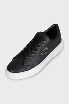 Men's black leather lace-up sneakers