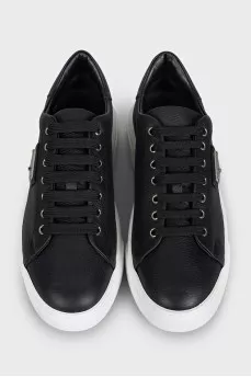 Men's black leather lace-up sneakers