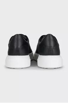 Men's black leather lace-up sneakers