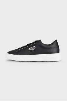 Men's black leather lace-up sneakers