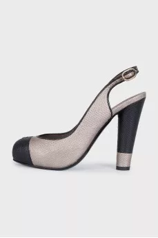 Two-tone leather slingbacks