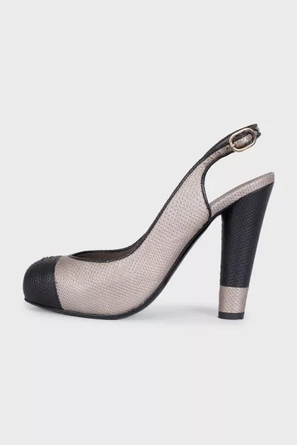Two-tone leather slingbacks