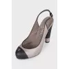 Two-tone leather slingbacks