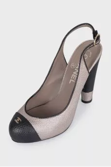 Two-tone leather slingbacks