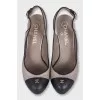 Two-tone leather slingbacks