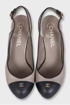 Two-tone leather slingbacks