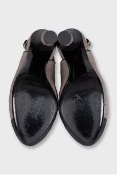 Two-tone leather slingbacks