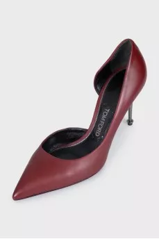 Red leather high heel shoes