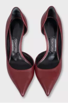 Red leather high heel shoes