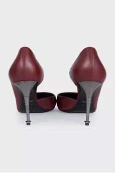 Red leather high heel shoes