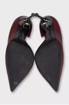 Red leather high heel shoes