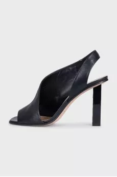 Black leather sandals with logo