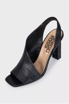 Black leather sandals with logo