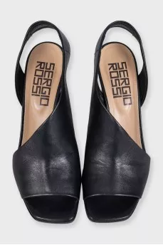 Black leather sandals with logo