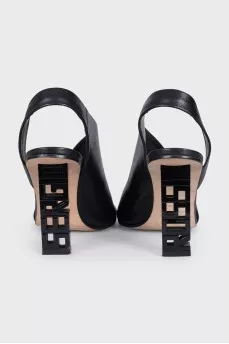 Black leather sandals with logo