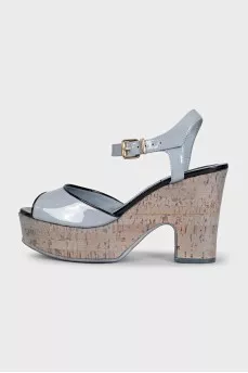 Blue patent leather sandals