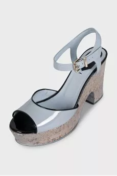 Blue patent leather sandals