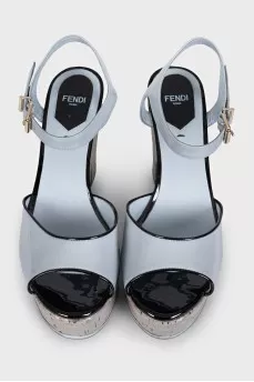 Blue patent leather sandals