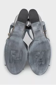 Blue patent leather sandals