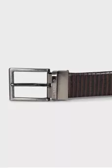 Men's brown leather belt with embossing