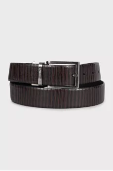 Men's brown leather belt with embossing