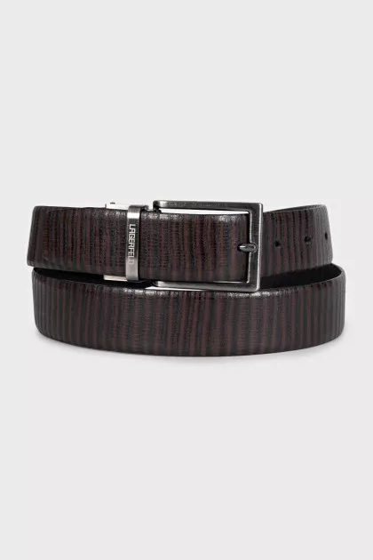 Men's brown leather belt with embossing